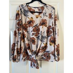 Long Sleeve Tie-Front Blouse